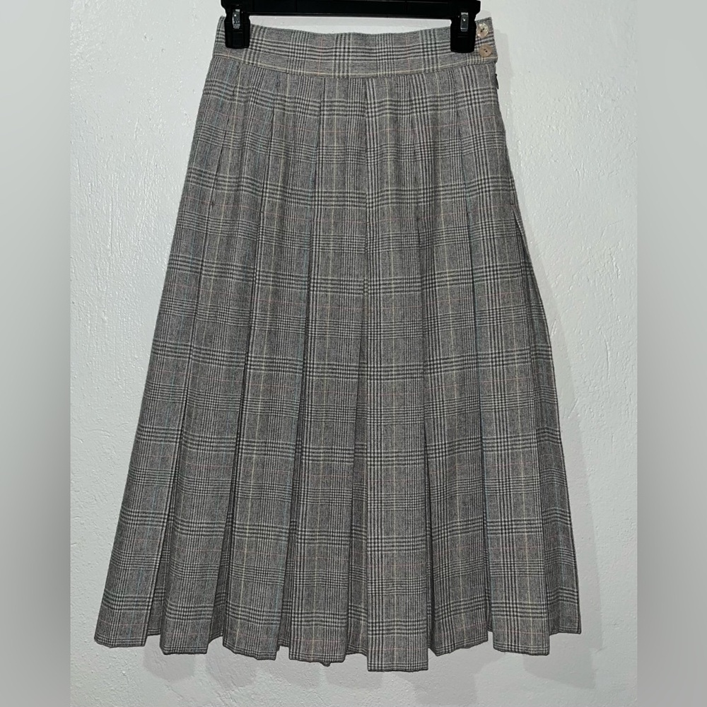 VTG Chaus Petites Wool Plaid Skirt Pleated High Waisted Midi 90s- Waist Sz 25